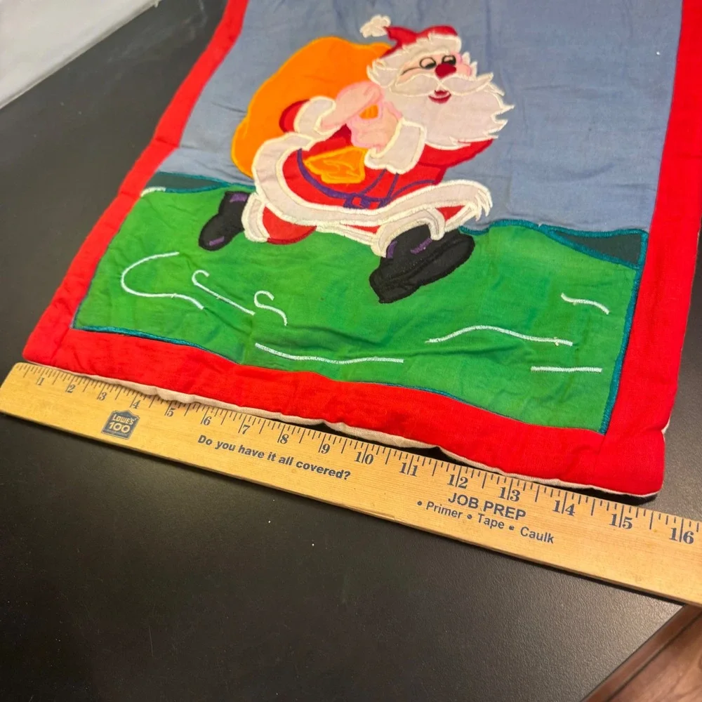 Vintage Santa‎ Claus Pillow Sham Kids 16x18 Red Blue Applique Christmas Decor